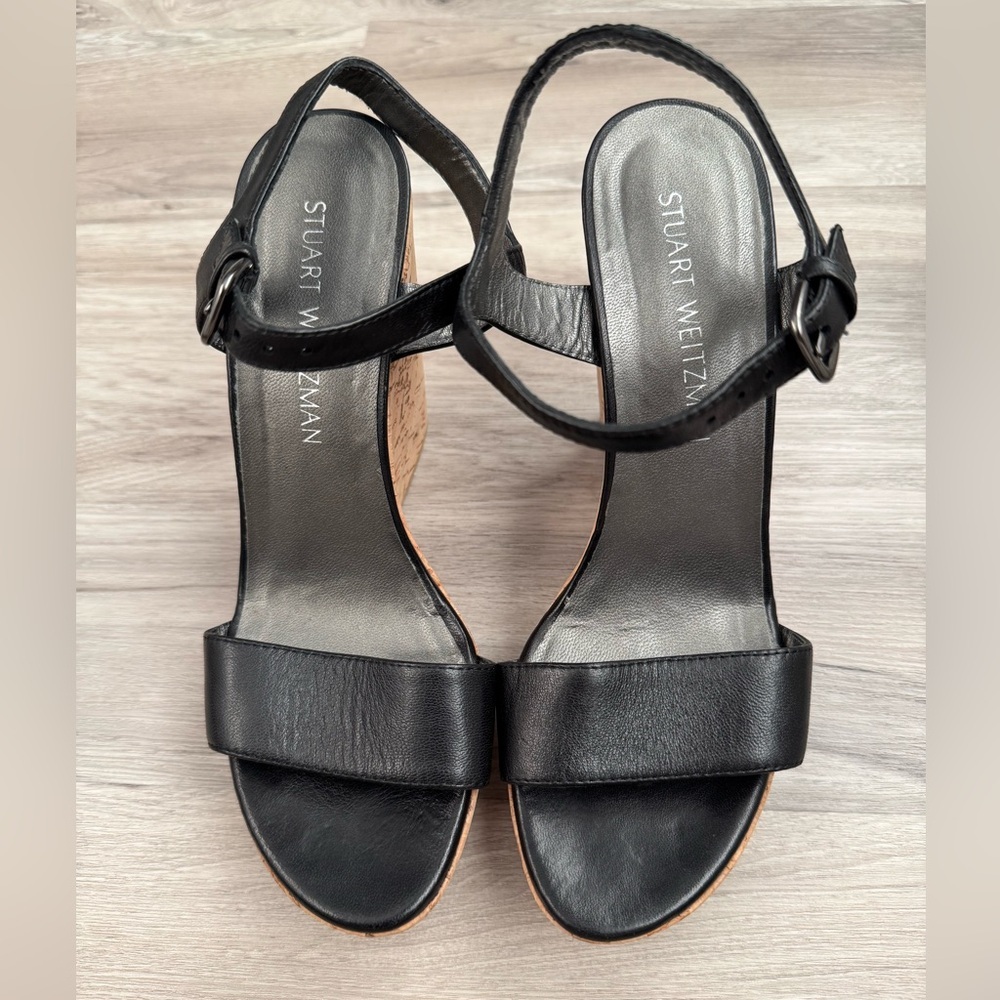 Stuart Weitzman Black Leather Wedges